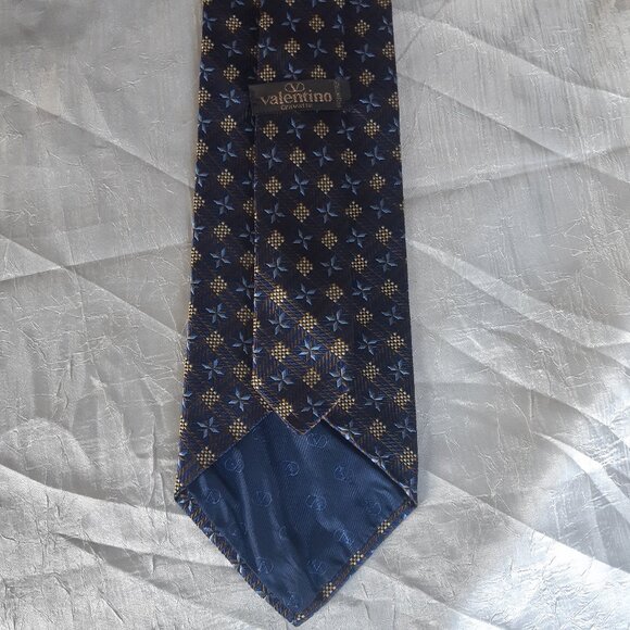 Valentino Cravatte 4" Navy Blue Patterned 100% Silk Men's Neck Tie - Picture 3 of 10